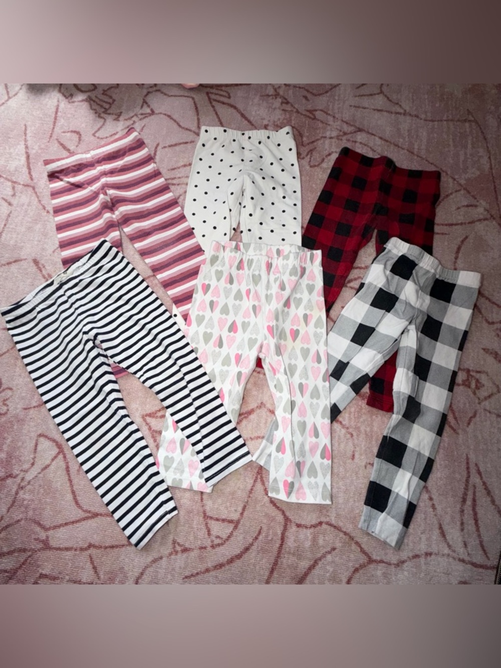 Kids Heart & Stripe Pajama Leggings - Pink/White Mix